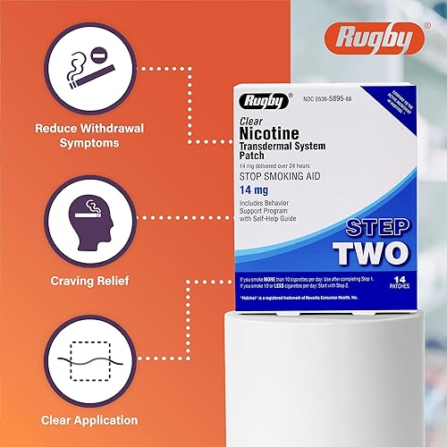 Miniatura 4 de Parches de nicotina transparente de rugby - Parche de sistema transdérmico de 14 mg - Ayuda para dejar de fumar o vapear - Paso 2 - 14 unidades