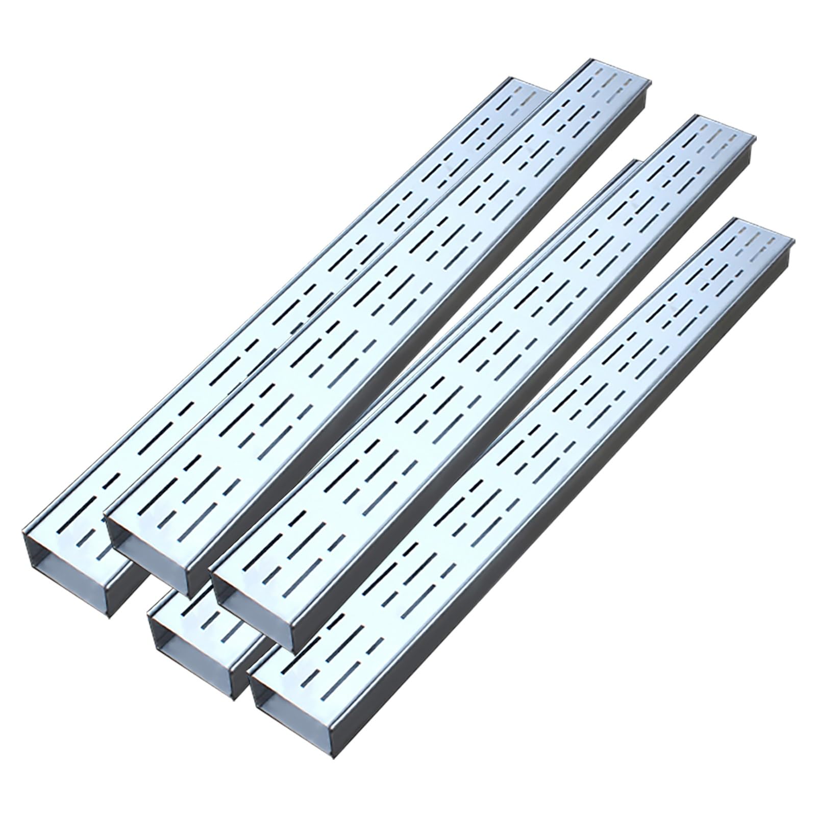 LWJSOCP Trench Drain Grate,4" Wide Channel Drain Grate Cover for Driveways & Sidewalks, Metal Trench Drain Kit - 5 pcs Silver Shallow Drain Grates for Commercial Use, Heavy Duty Sewer Gully Solutio