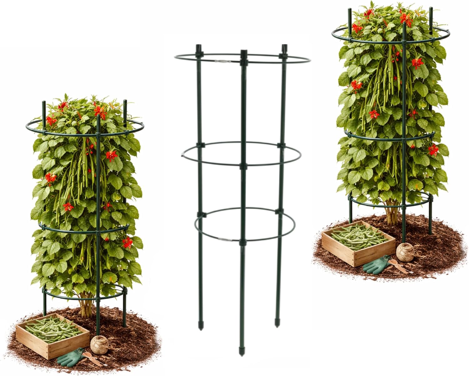 3 Pack Round Tomato Cage Plant Supports – Heavy Duty Circular Garden Trellis for Tomatoes, Runner Beans & Strawberries – Rustproof Grow Frame for Outdoor Vegetable & Climbing Plants (3 x 60cm)