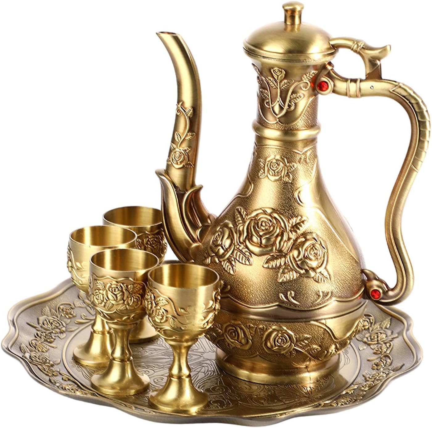 Coffee Pot Set Tea Cup Set with Cups Embossed Fashionable Rose Wine Set Serving