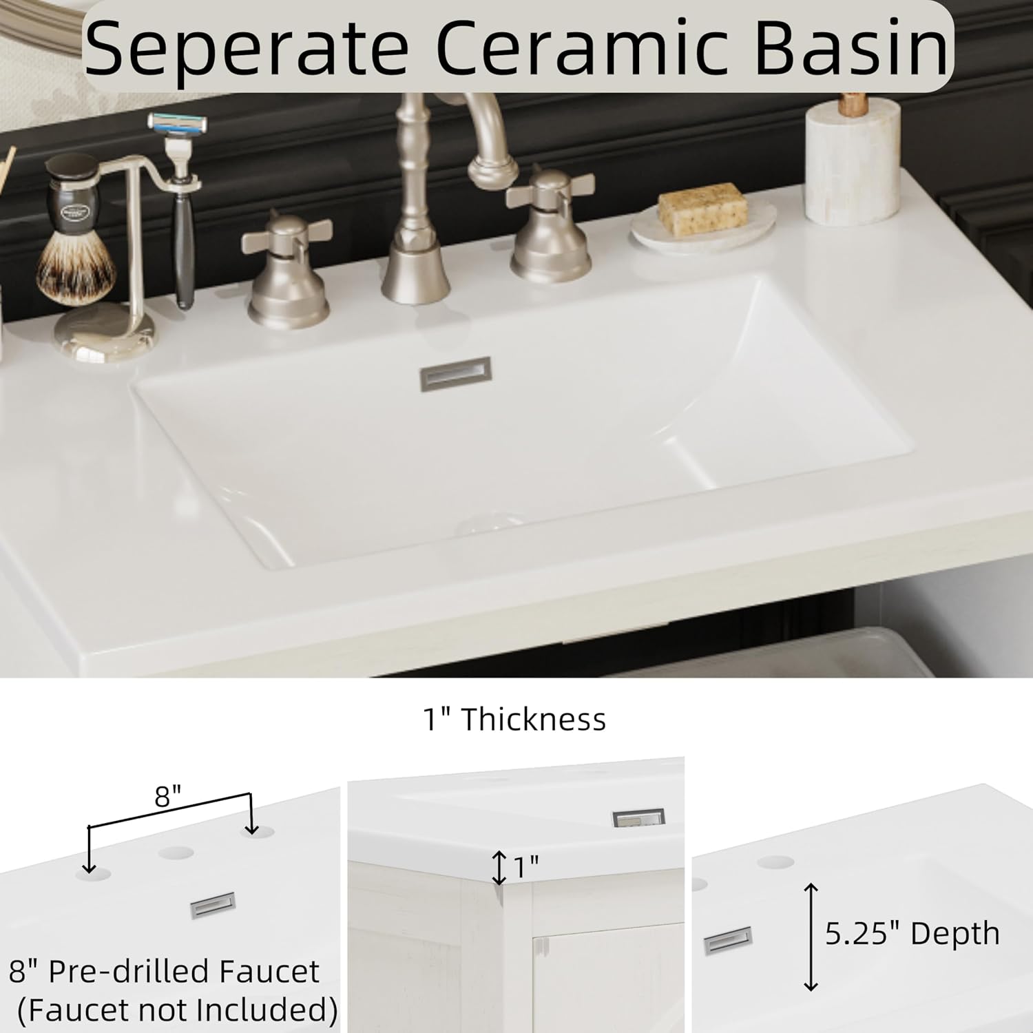 Christopher Knight Home Grele 31" Vintage Bathroom Vanity with Sink Combo, Modern Freestanding Bathroom Sink Cabinet with Adjustable Shelf, Bathroom Storage Cabinet with Sink Combo Set, Antique White