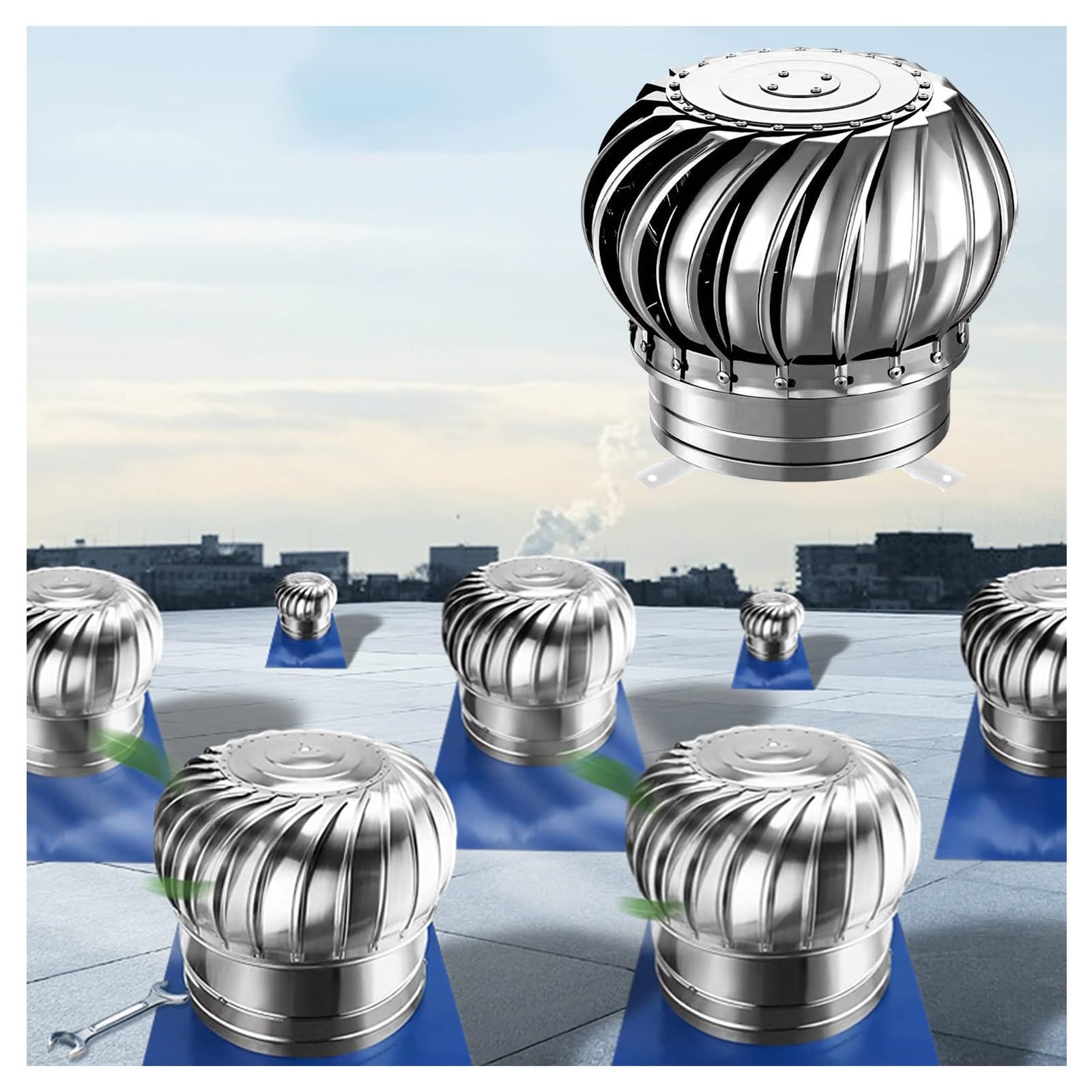 Stainless steel swivel chimney hood, swivel roof vent,stainless steel exhaust cap roof chimney vent,304 stainless steel hood,unpowered swivel,Prevents Headwinds and Rain ( Size : 160mm/6.3in )