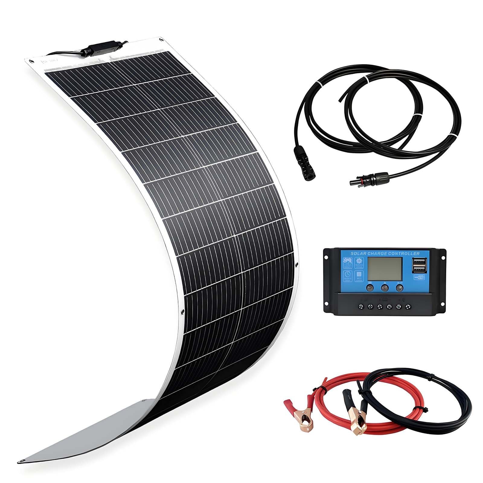 1 * 200W/2 * 200W ultracienki panel słoneczny, elastyczny monokrystaliczny zestaw paneli słonecznych z kontrolerem 40A, panele Etfe 12V-24V dla rodziny, kampera, przyczepy kempingowej, łodzi 200W