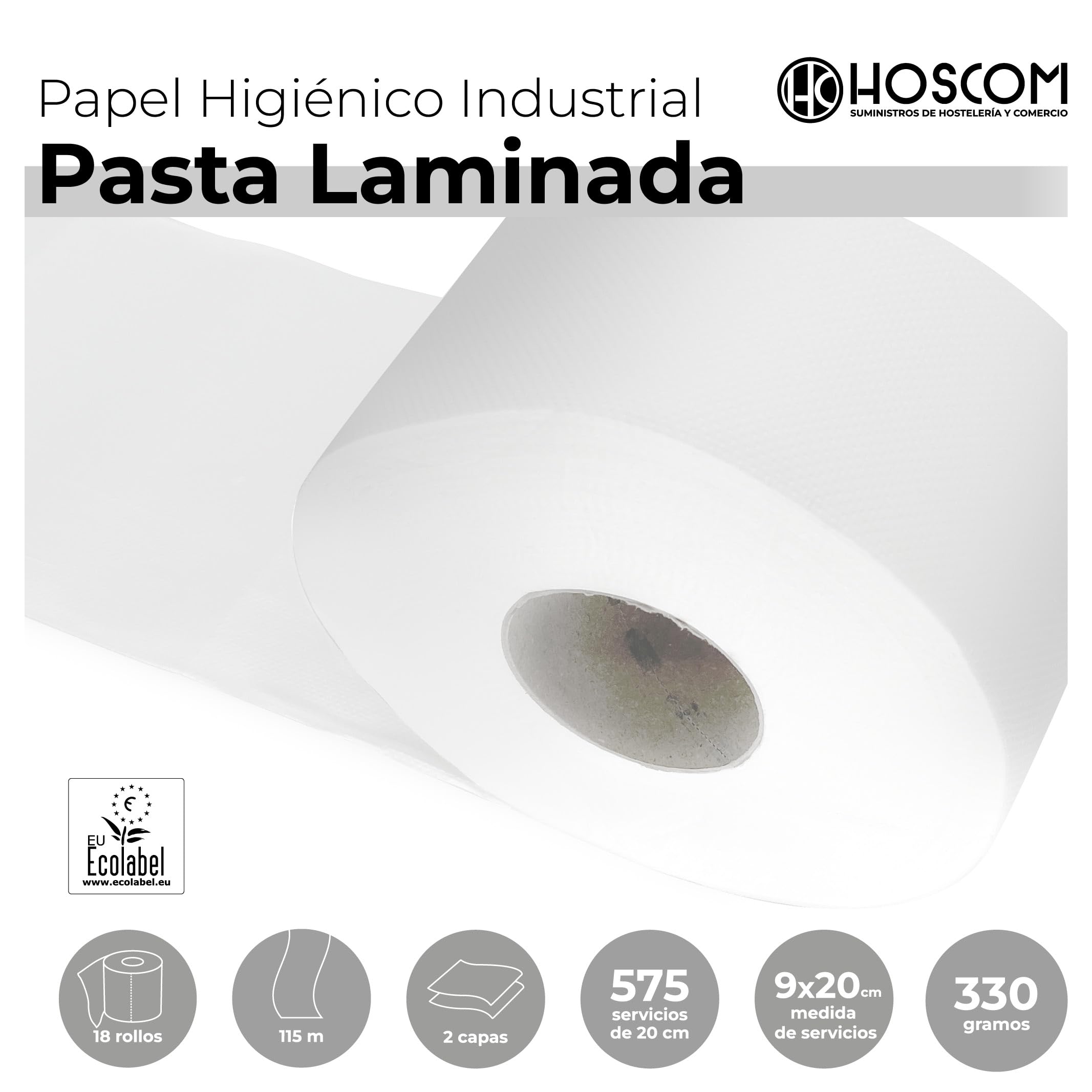Papel Higienico Industrial/Rollo Higienico Industrial/de 2 capas -Suave y Extrablanco 18 Rollos de 300 gr (18-300gr)