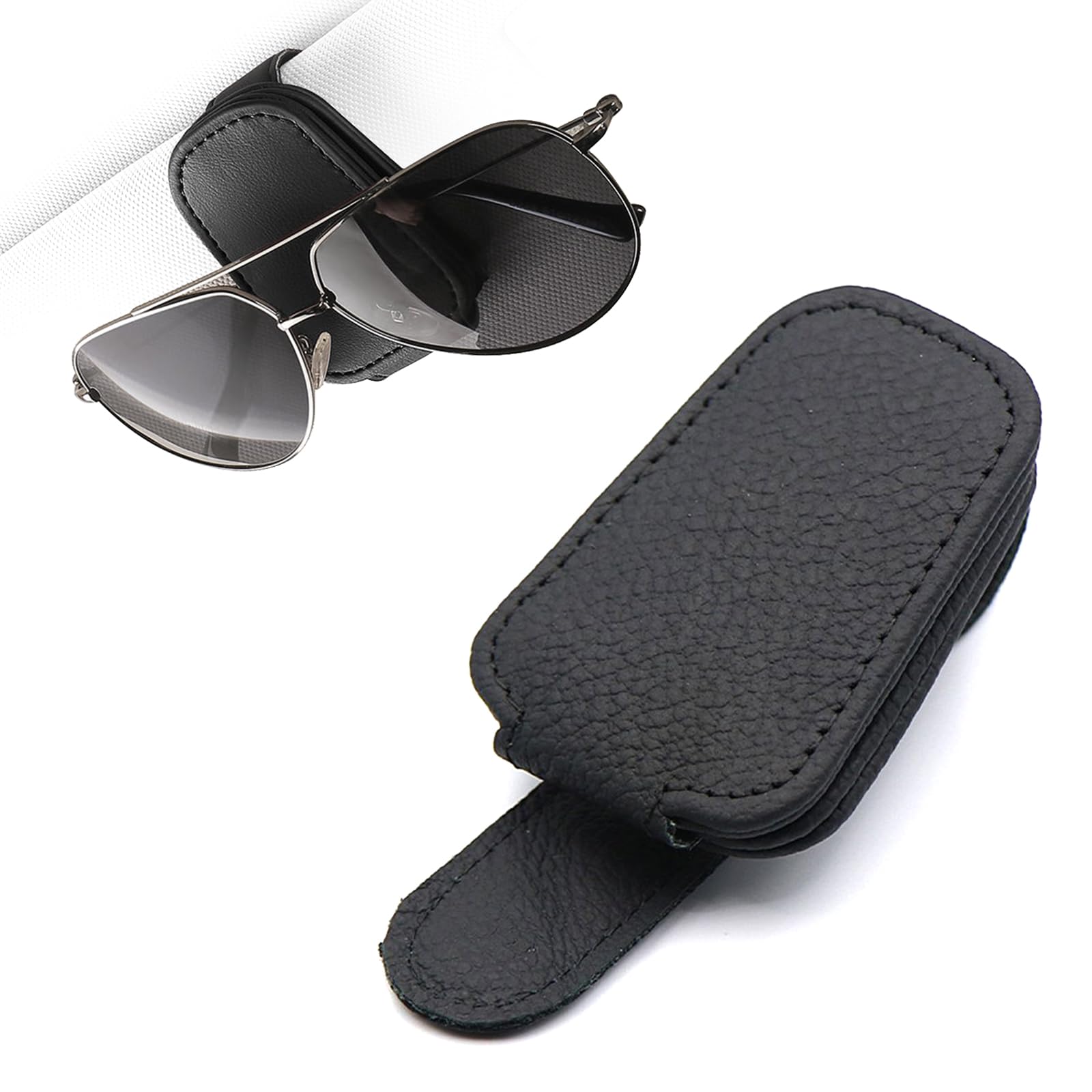 GenericSunglasses Holder for Car Sun Visor, Magnetic Leather Eyeglass Hanger Clip, Universal Car Visor Accessories for Sunglasses & Glasses, Secure Holder for Men & Women (Black)