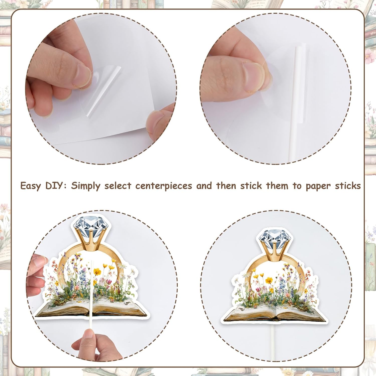 24Pcs Storybook Bridal Shower Centerpieces Sticks, A New Chapter Will Soon Begin Table Decorations, Floral Book Her Next Chapter Table Signs for Bridal Shower Engagement Bachelorette Party Supplies image 4