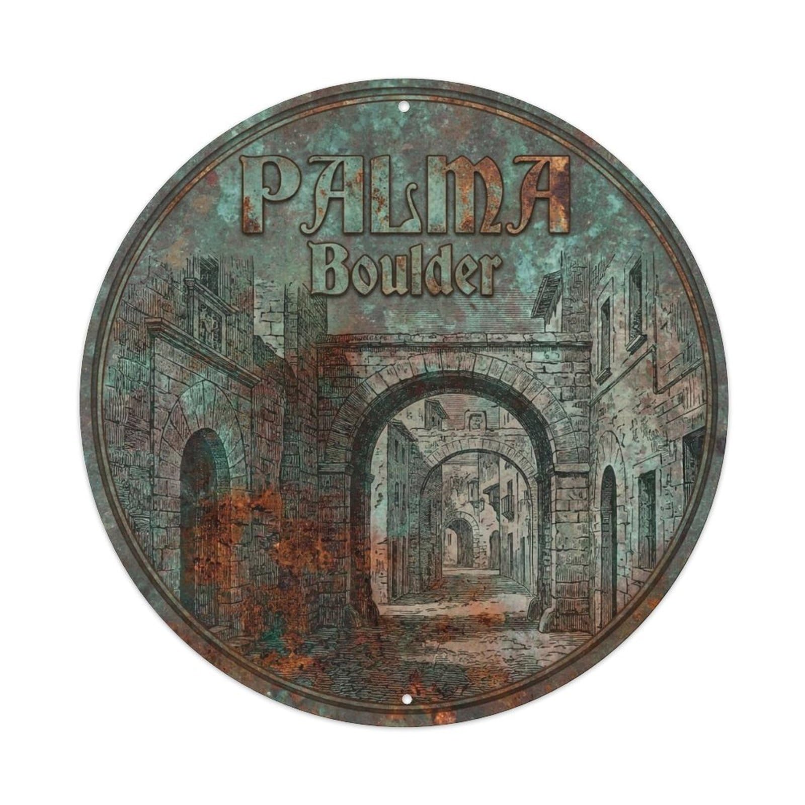 Vintage Travel Palma Spain Stone Metal Tin Sign