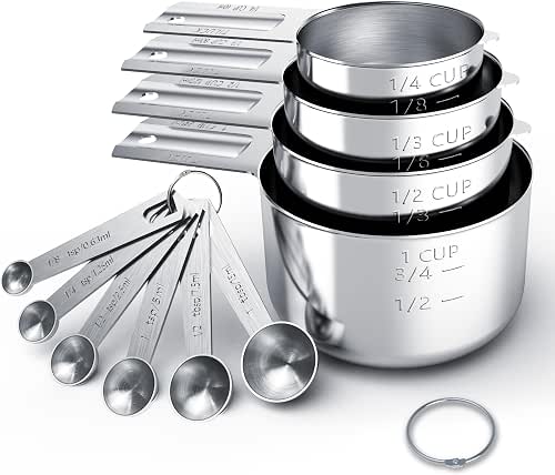 TILUCK Stainless Steel Measuring Cups & Spoons Set, Cups and