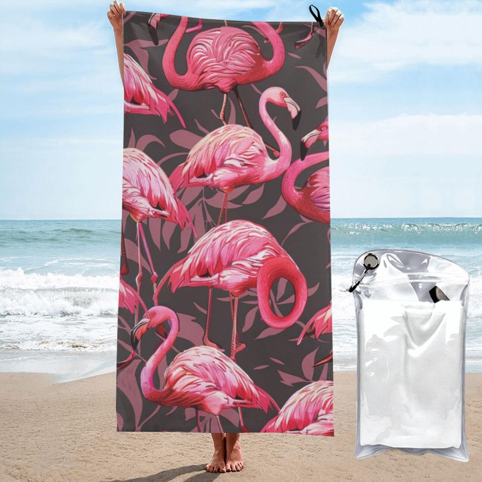 BWWHCCTI cute flamingo pattern Printed Microfiber Quick Dry Beach Towel 80x160 CM, Fast Drying Bath Towels with Bags for Travel,Camping,Gym,Beach,Swimming,Yoga