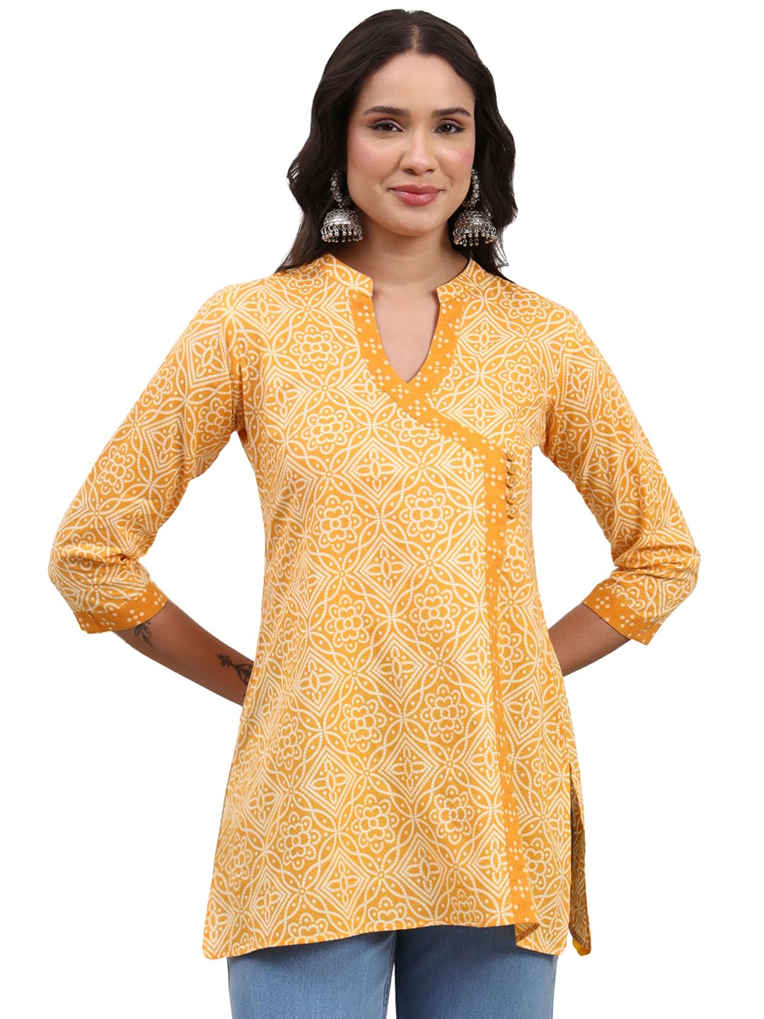 Women Floral Printed Cotton Kurta, Straight Tunic, V Neck, 3/4 Sleeve, XS-8XL-image-11