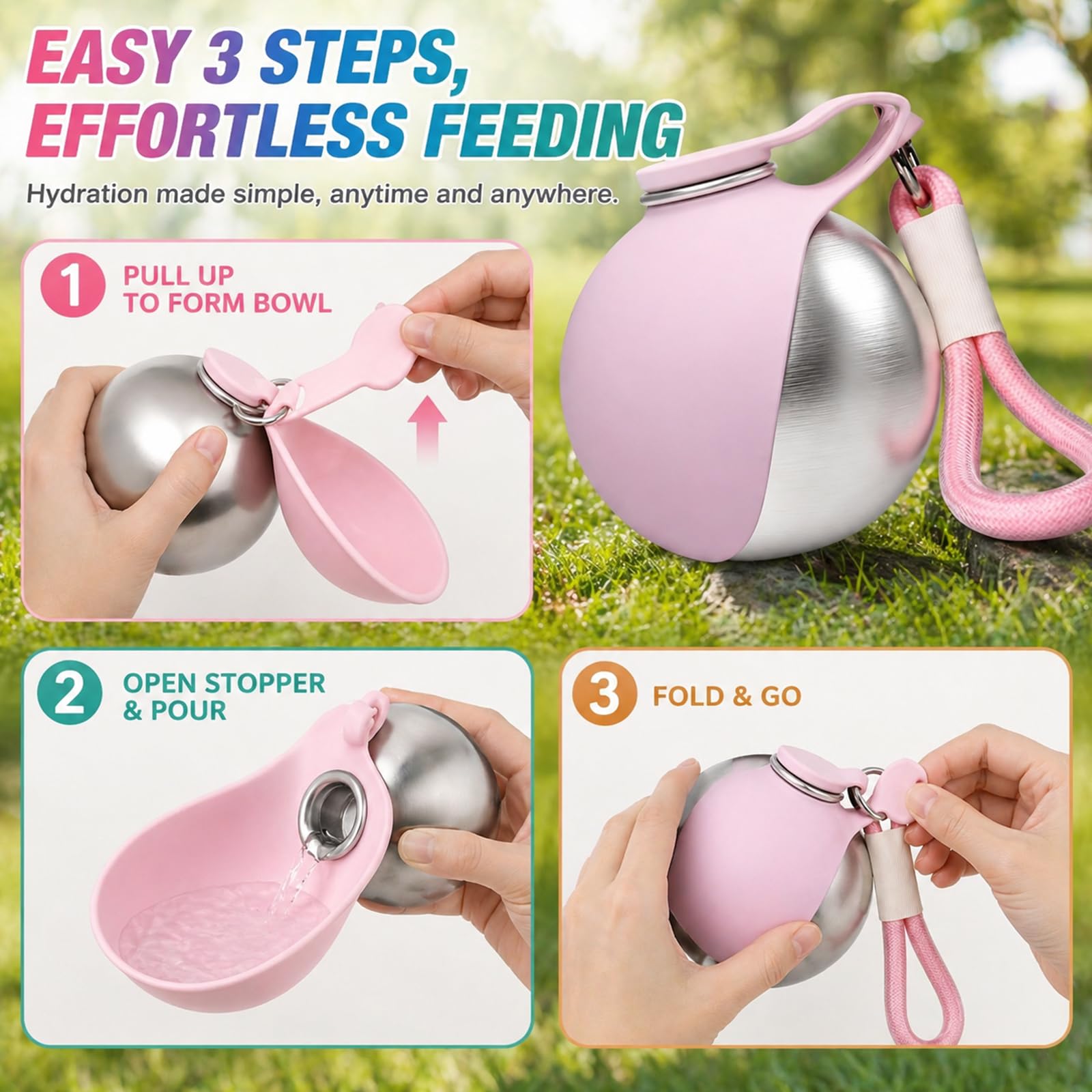 Botella para Perros para Viajes, de Acero Inoxidable, Botella portátil para Beber 285 ml, diseño de Silicona Plegable, Ideal para Paseos al Aire Libre y Caminatas