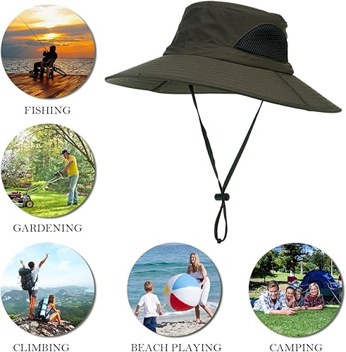 Miniatura 7 de YRLover Sombrero Boonie para exteriores para hombres y mujeres protección solar gorra de ala ancha para safari pesca caza sombrero de cubo