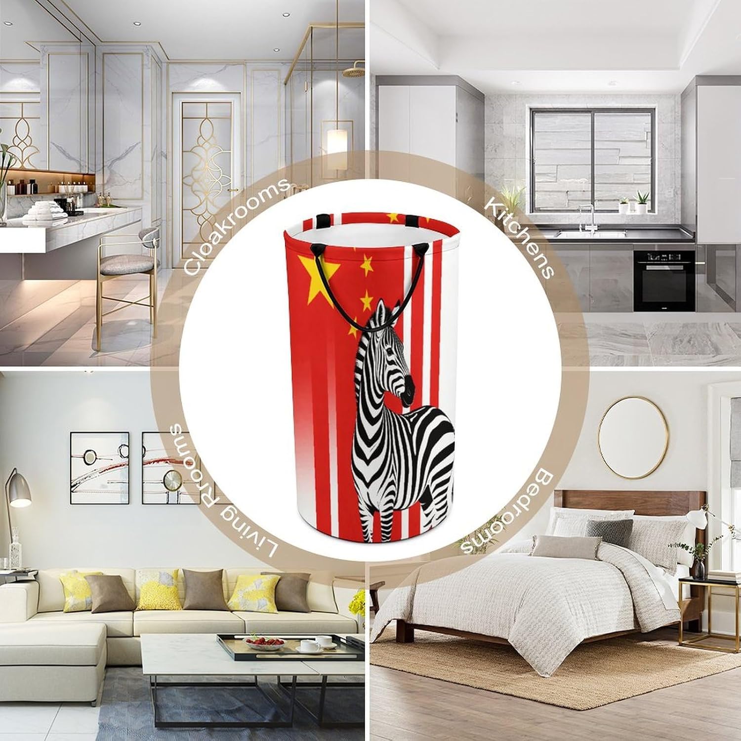 Black And White Zebra And National Flag Laundry Hamper 86L Waterproof Collapsible Clothes Basket with Double Handles Freestanding Foldable Laundry Basket Large Clothes Hamper for Bathroom