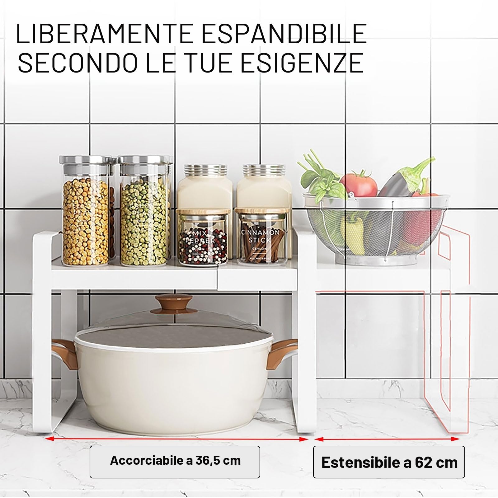 devesanter Mensola telescopica per armadio espandibile, ripiano per armadio espandibile, portaspezie espandibile, ripiano da cucina organizer per armadio da cucina e piani di lavoro, banconi, dispensa