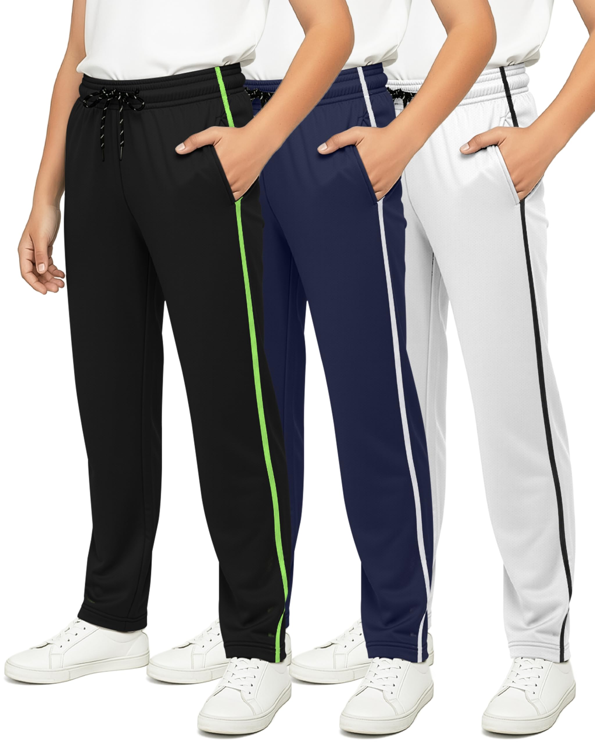 3 Pack Boy's Mesh Open Bottom Sweatpants Athletic Track Pants Teens Kids