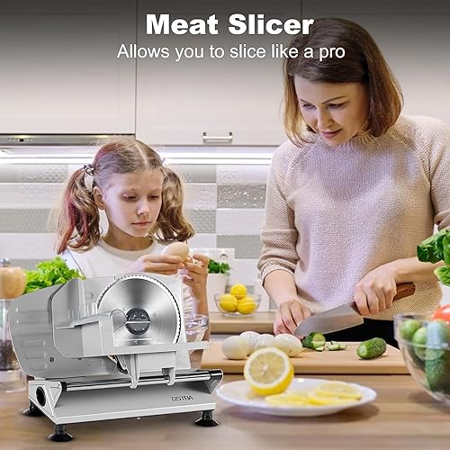 Miniatura 7 de OSTBA - Rebanador eléctrico de carne con cuchillas de acero inoxidable extraíbles, cortador de carne de grosor ajustable para uso doméstico, fácil