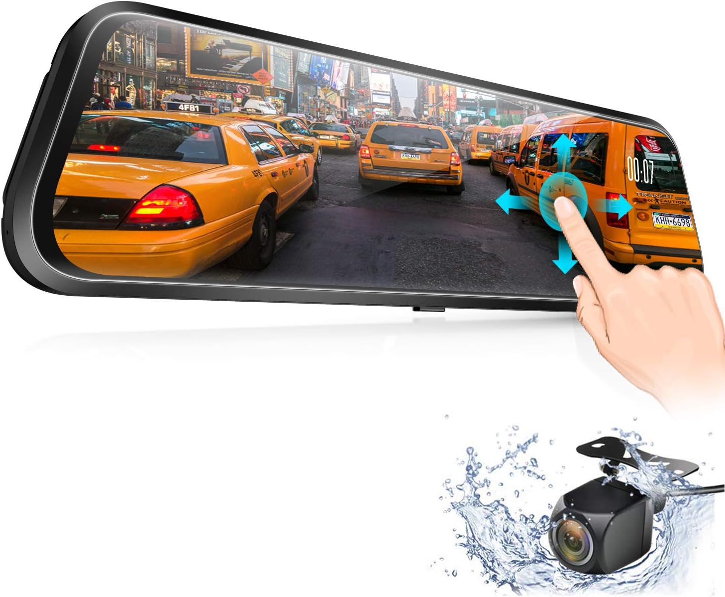 Backup Camera, Vizomaoi D10 10'' Mirror Dash Cam IPS Touch Screen 1080P Rearview Front and Rear Dual Lens with Night Vision Waterproof Reverse Camera Streaming Media Dash Camera for Cars