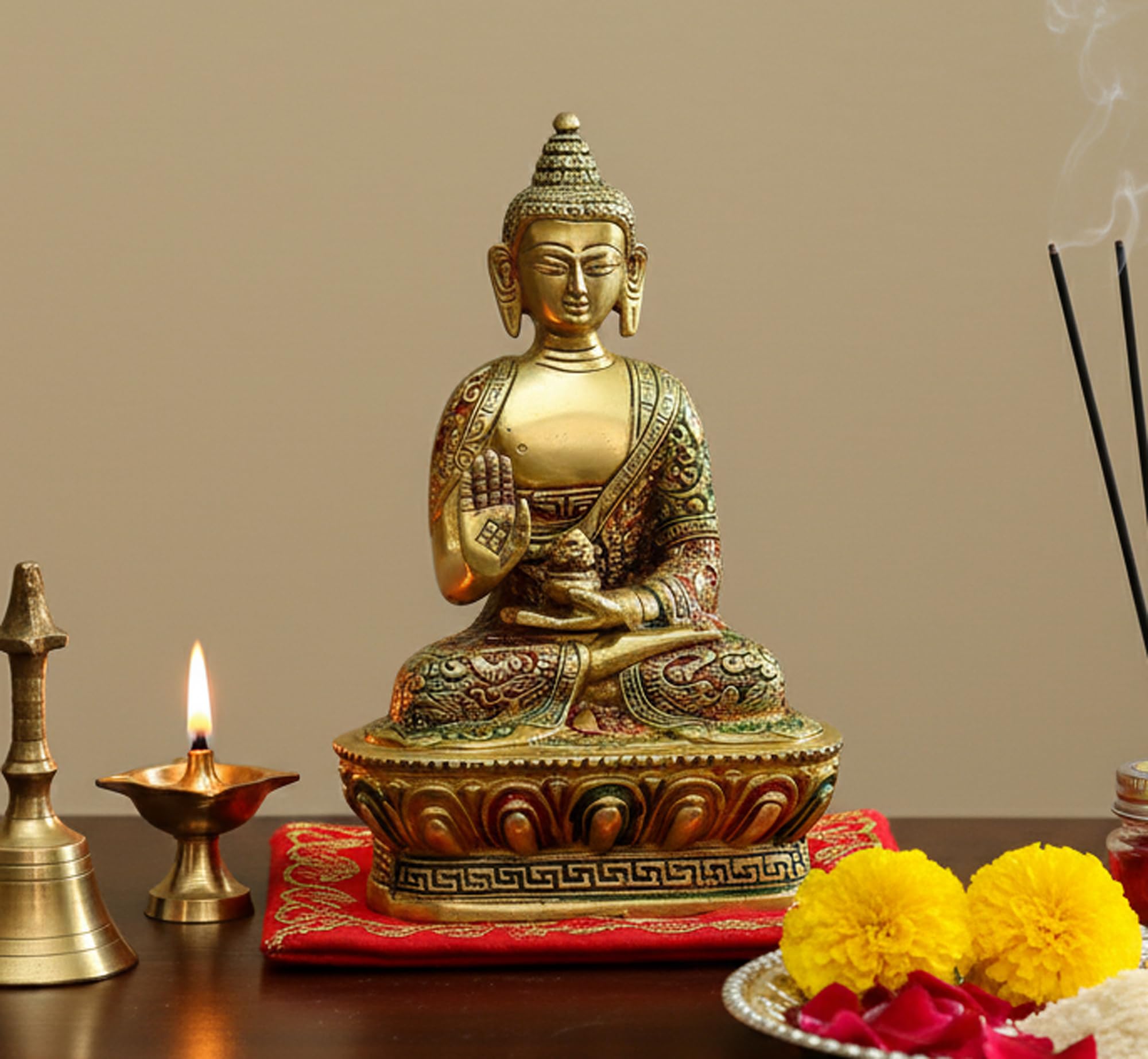 StonKraft eSplanade 7" Meditating Buddha - Brass Metal Statue Figurine Murti