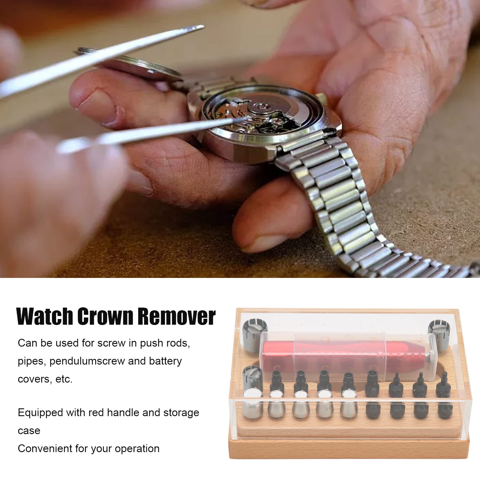 Ensemble d'outils de retrait de tube de couronne de montre, extracteur de tube de boîtier de montre portable en acier inoxydable, outil de remplacement de batterie de montre, ensemble de tournevis d