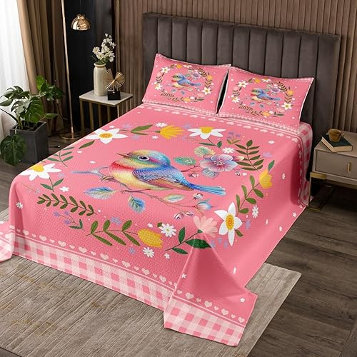 Miniatura 1 de Erosebridal Juego de colcha de colibrí, tamaño Queen, lindo juego de colcha de animales coloridos, juego de ropa de cama elegante con pájaros, funda