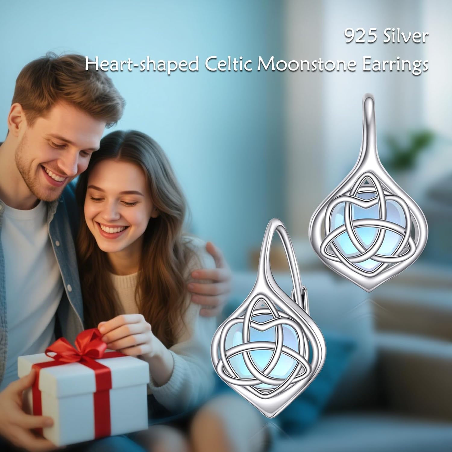 POPLYKE Moonstone Celtic Earrings for Women 925 Sterling Silver Heart Knot Leverback Earrings Moonstone Jewelry Gifts - Image 2