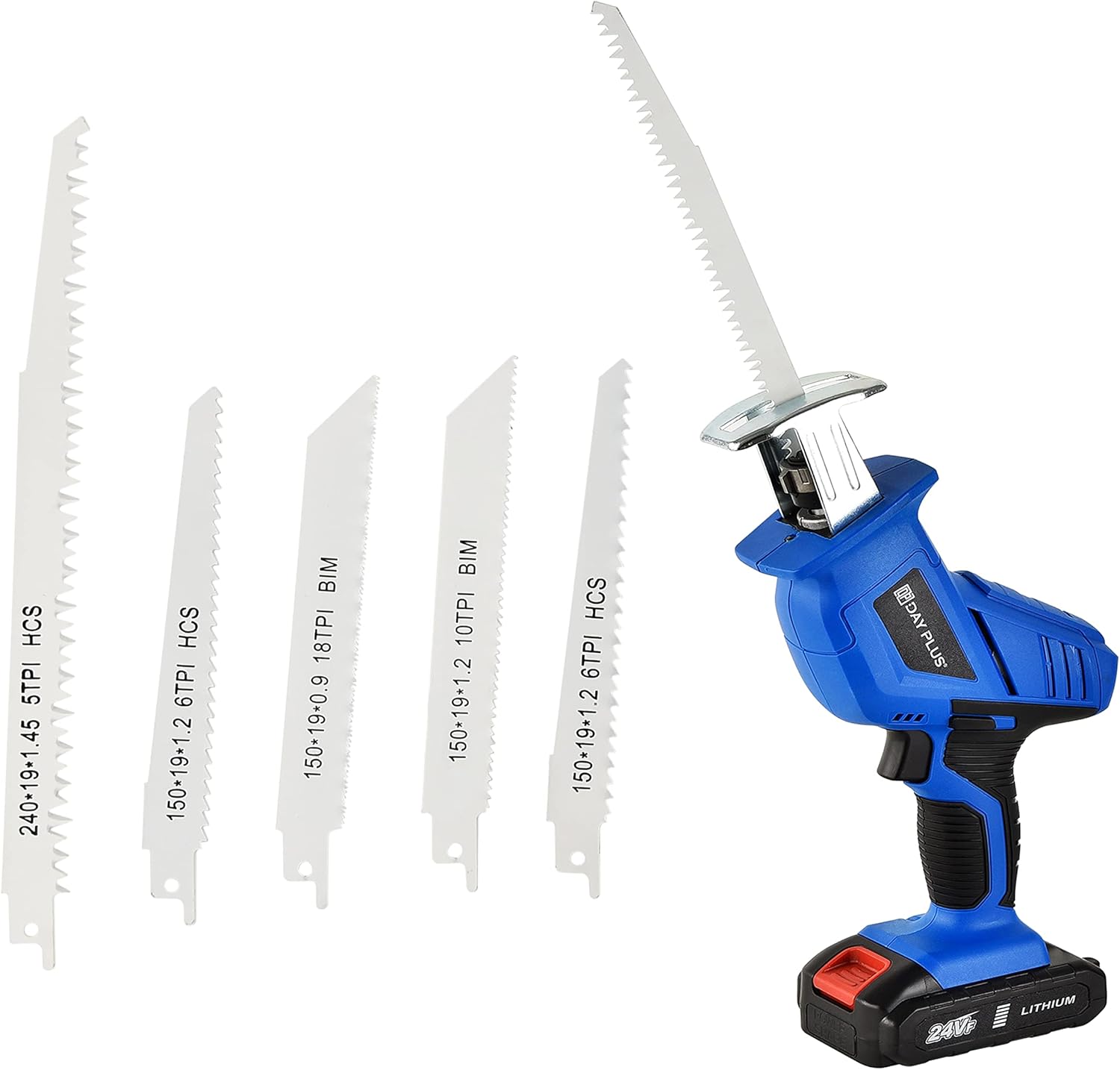 Battery Powered Reciprocating Saw with 3000 RPM, 5 Blades, 1500mAH