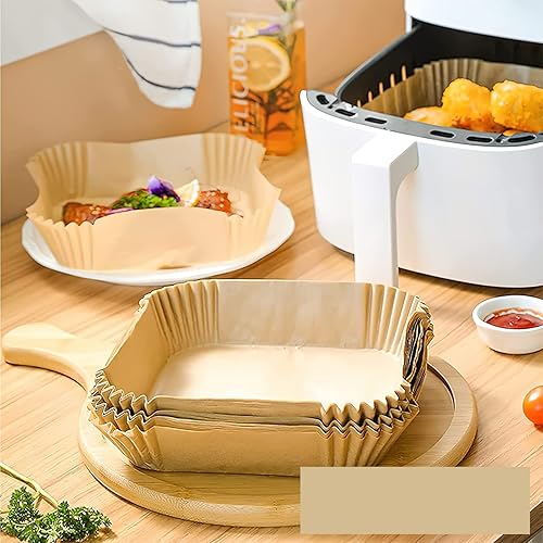 Miniatura 3 de 100 piezas de forro de papel desechable para freidora de aire pergamino cuadrado antiadherente hornear asar papel de grado alimenticio para freidora