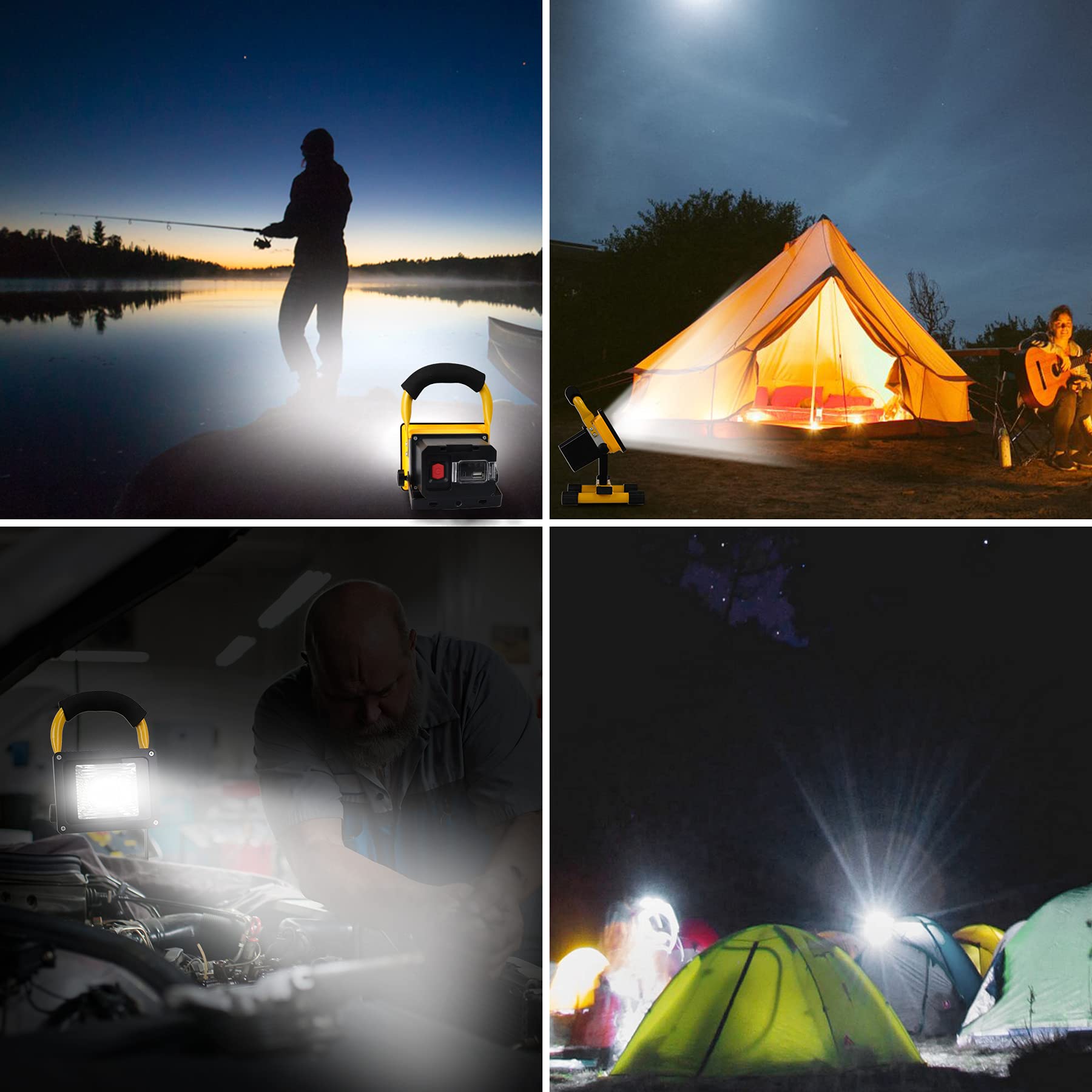 T-SUN Faro LED Ricaricabile 6000mAh Con 4 Modalità & USB - Faretto Batteria Portatile, Luci da Lavoro Impermeabile IP65 Per Officina, Campeggio, Emergenza