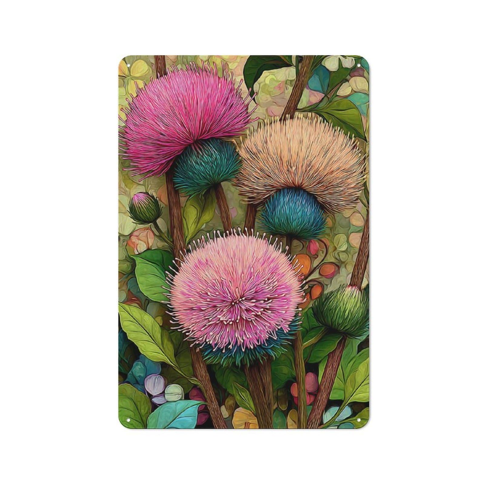 Junmoney Vibrant Floral Artistry -5 Tin Wall Plaque 30X20cm With For Pub Or Café, With Clear Vintage Wall Decor Character