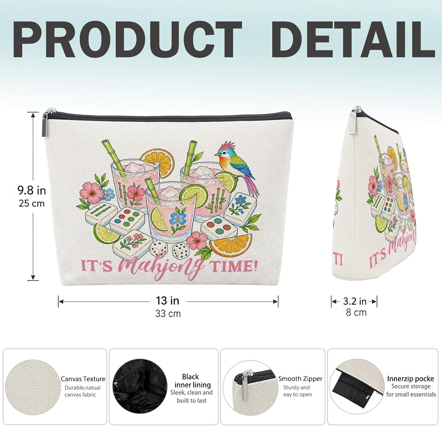 Funny Pink Cocktail Mahjong Tile Bag with Zipper | Cocktail Gifts for Women Printed Portable Travel Organizer Pouch for American Mahjong Tiles Accessories and Gifts (Case Only)
