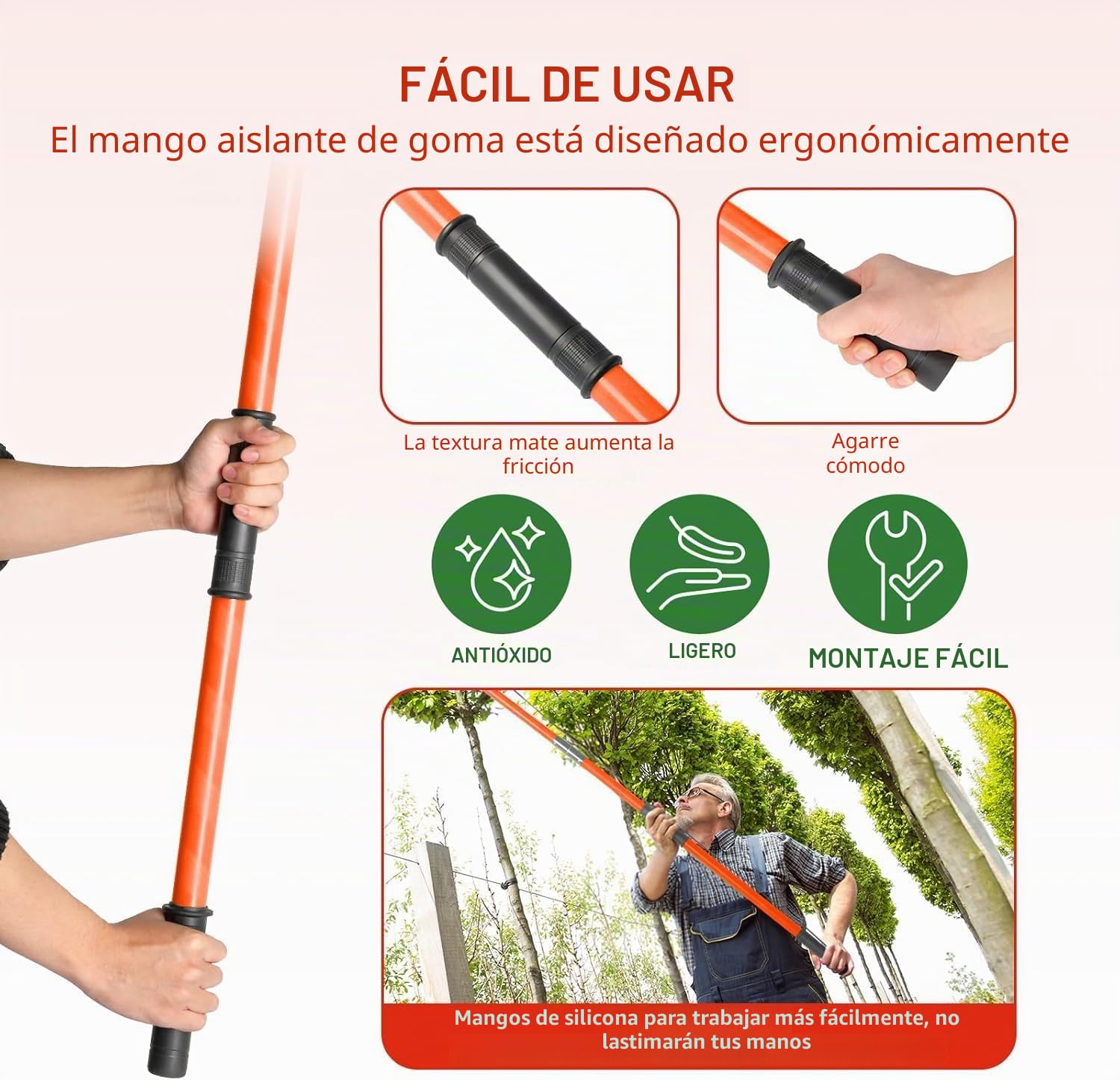 Sierra Manual de Mango, 2.1m-8m Sierra de Podar Telescópica Sierra de Podar Manual para Podar Palmas y Arbustos (8 Varillas Empalme)