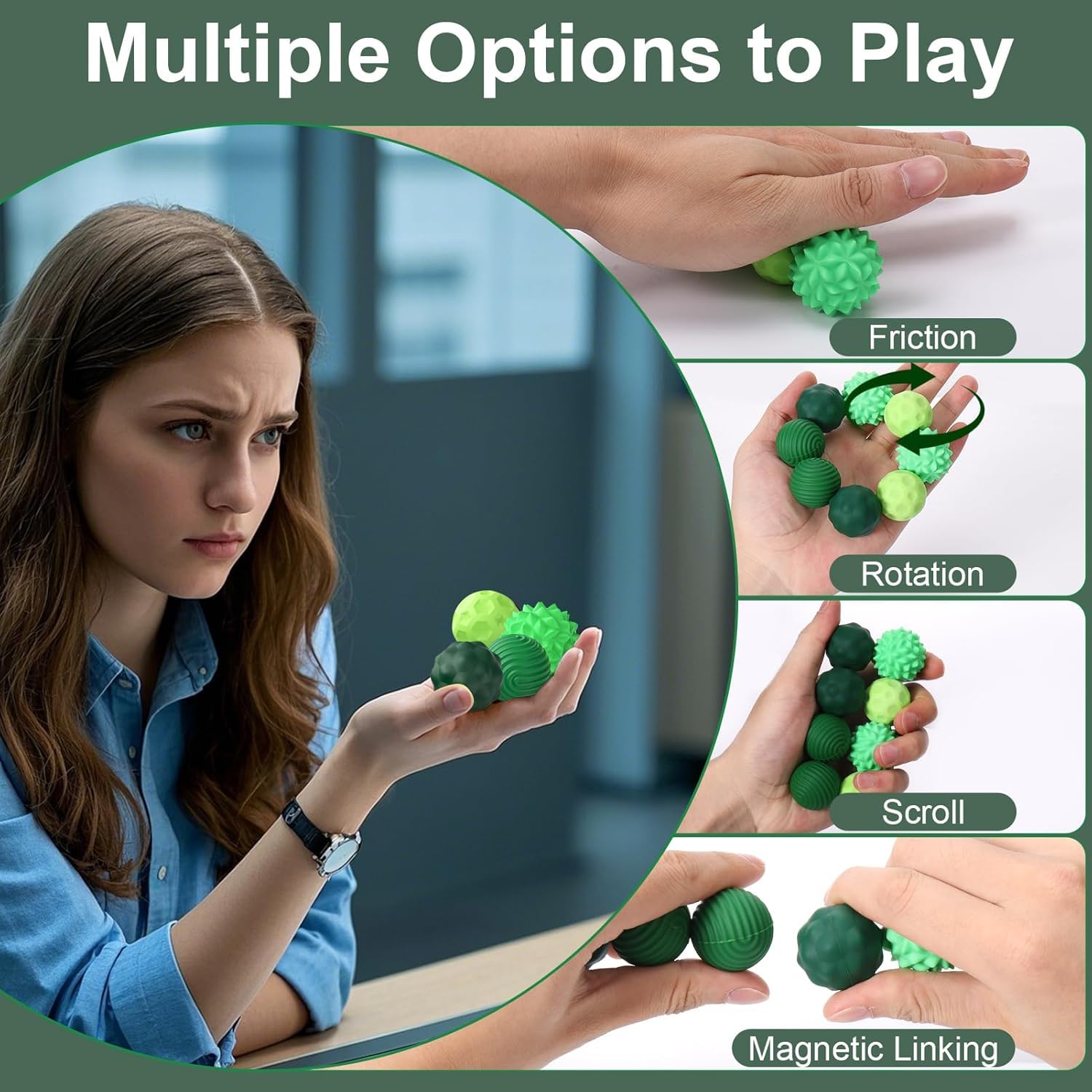 Magnetic Balls Fidget Toys for Adults & Teens,8PCS Green Stress Relief Sensory Toys for Autism ADHD Anxiety,Fun Textures Gadgets,Office Desk Toy,Travel Toy - Image 4