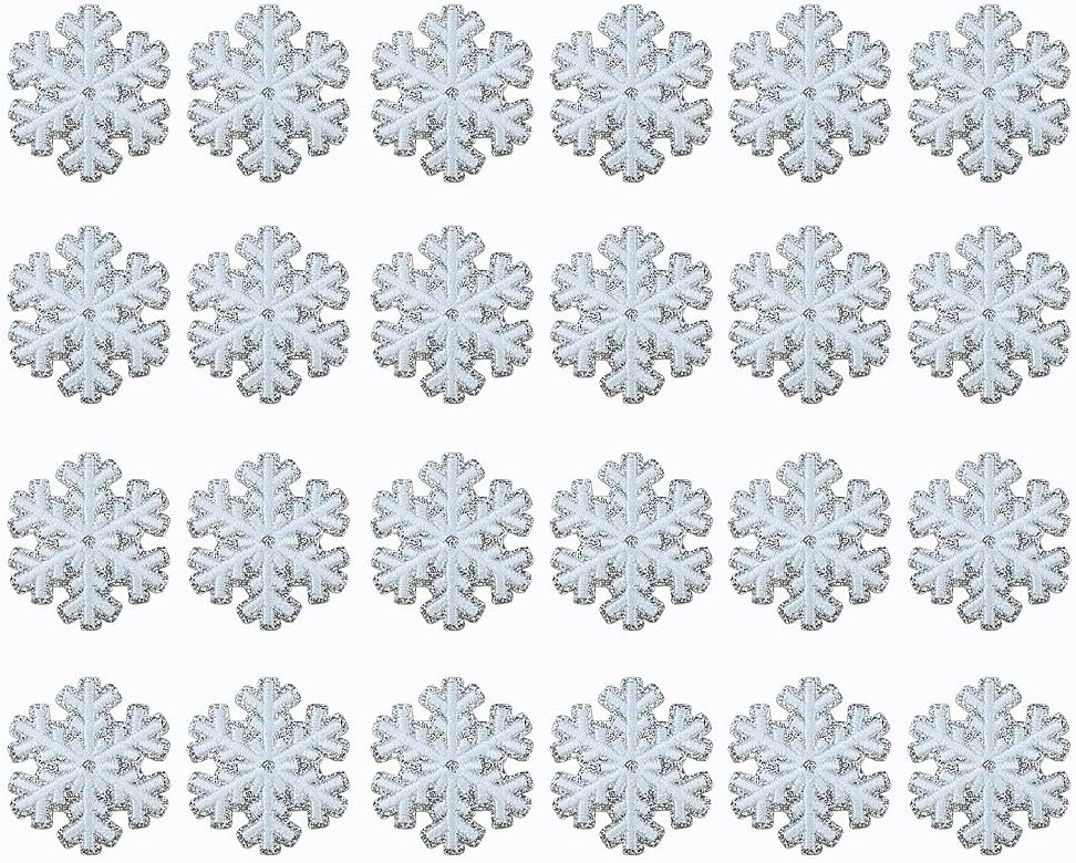 SaktopDeco 24 PCS Silvery Glitter Snowflake Patches Snowflake Iron On Embroidery Patches for Winter Theme Clothes Accessories