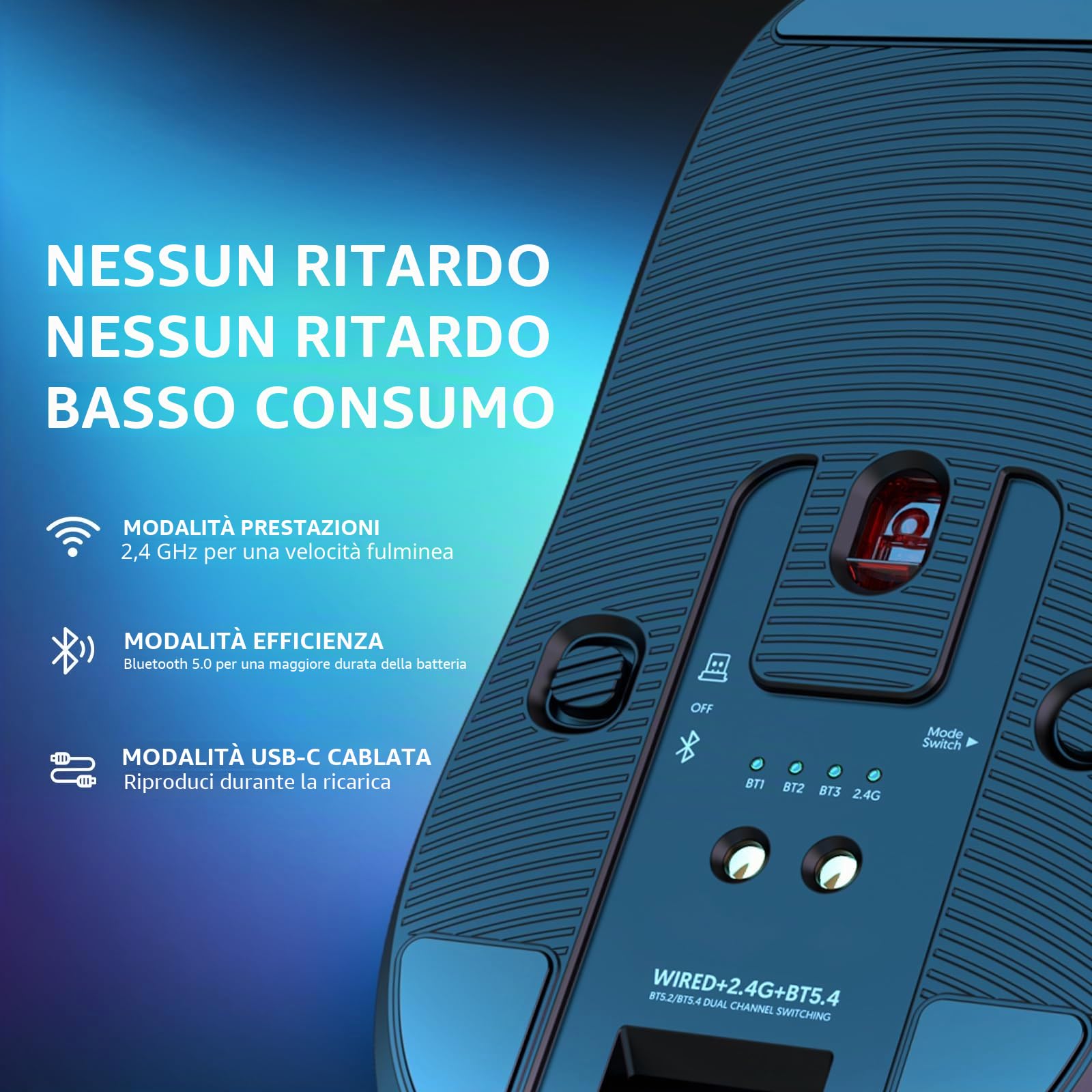 VGN GAMEPOWER ATTACK SHARK X6 SUPERLIGHT Mouse Gaming Wireless con Station di Carica, 49g Ultraleggero Mouse da Gioco G502, 26000DPI, PixArt PAW3395, 2.4G/Bluetooth/Cablato, Mouse Grip Tape, Nero