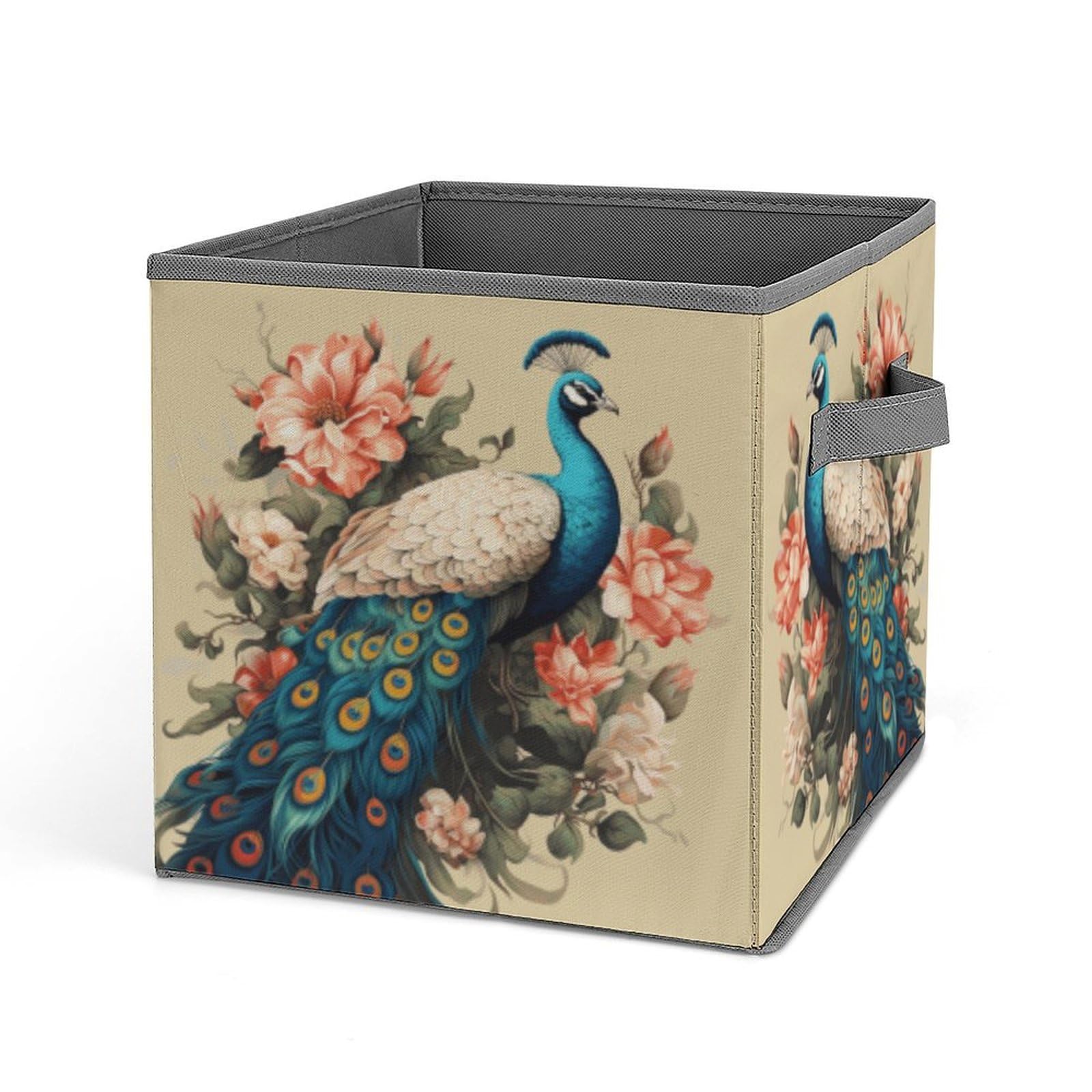 Cubes de rangement pliables paon et fleurs pour le salon