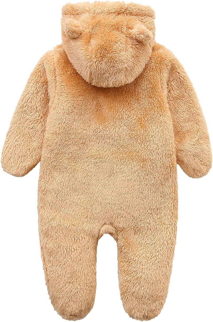 Newborn Baby Jumpsuit Hooded Fleece Rompers Long Sleeve Onesie Outwear Outfits - Image 2