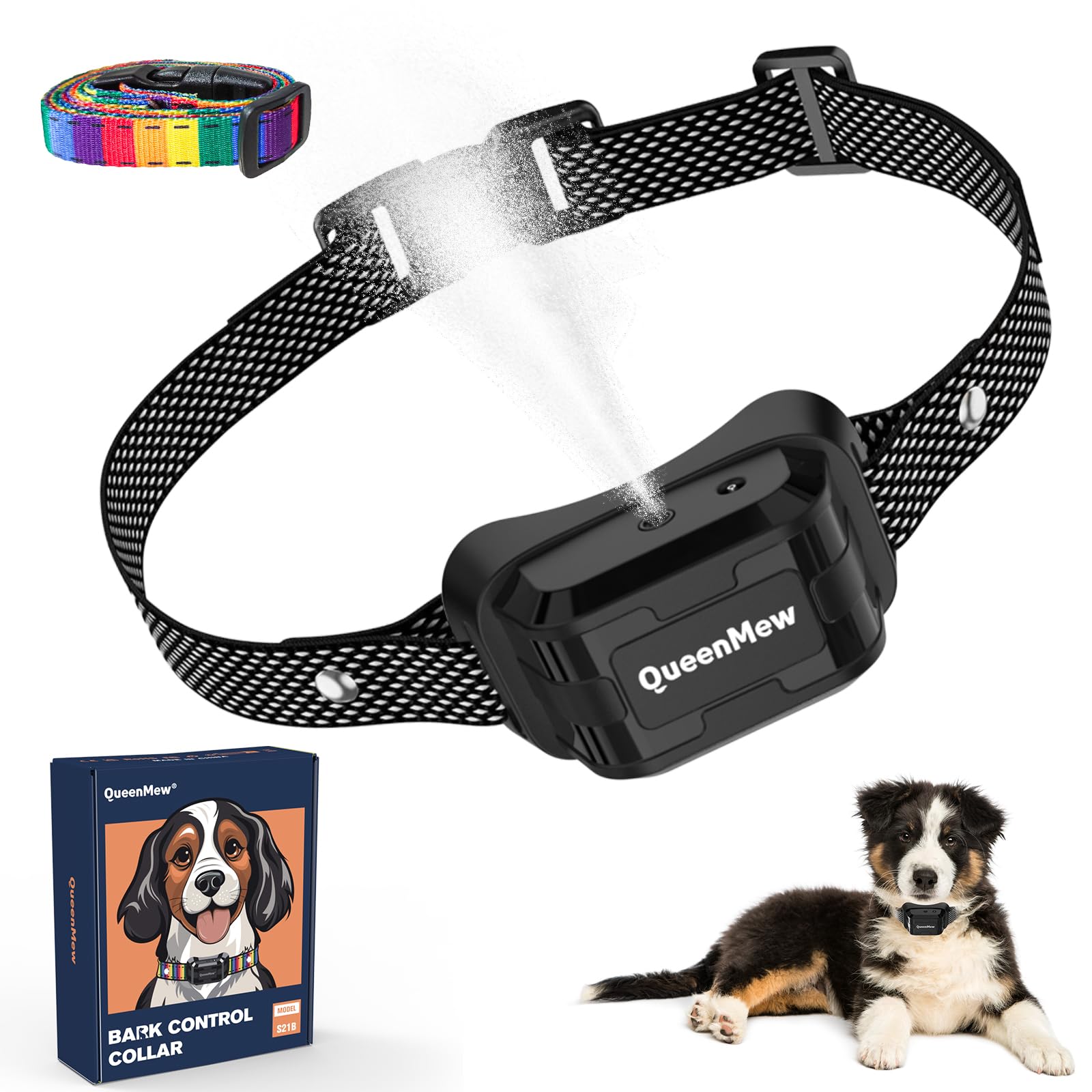 Bubbacare Collar Antiladridos Perros, Auto Collar Antiladridos Citronela con 3 Niveles Sensibilidad y Rociado Ajustables, Collar Perro con 2 Correas, Antiladridos para Perros Pequeños Grandes