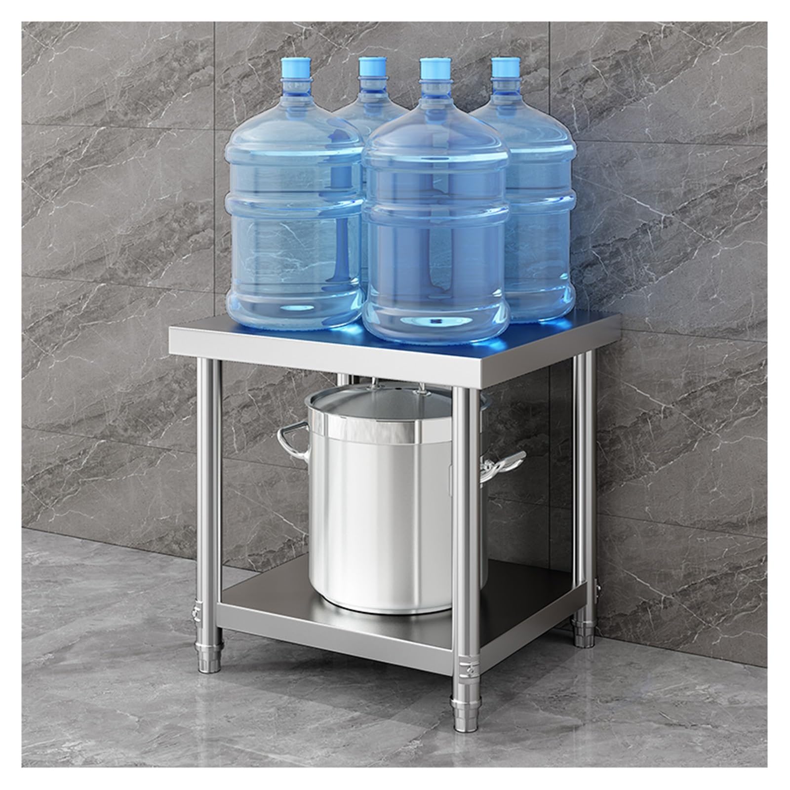 Mesa de preparación de 2 niveles de acero inoxidable resistente | Banco de trabajo comercial impermeable para restaurantes, hogares y hoteles | Mesa de trabajo de 40 x 40 x 60 cm con estante base