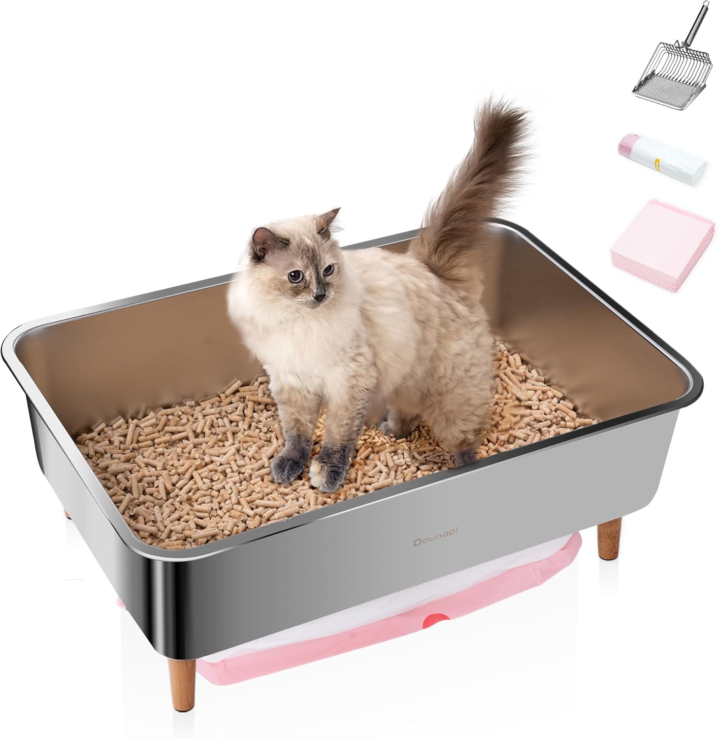 Stainless Steel Sifting Litter Box for Pine Pellet Cat Litter Non Clumping Litter System with Dust Collecting Drawer X-Large