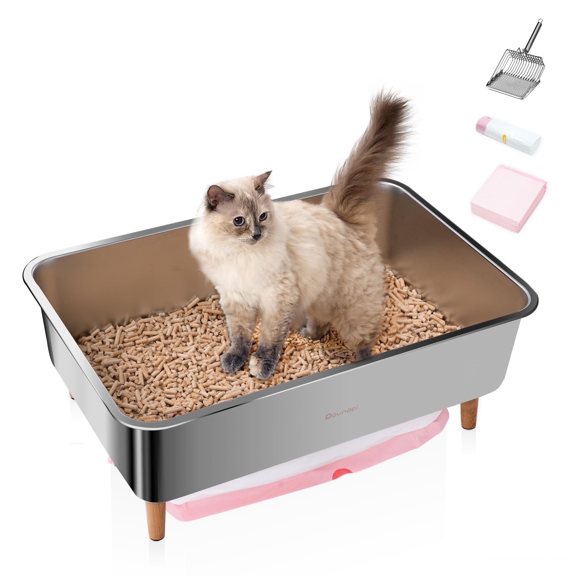 Stainless Steel Sifting Litter Box for Pine Pellet Cat Litter Non Clumping Litter System with Dust Collecting Drawer X-Large