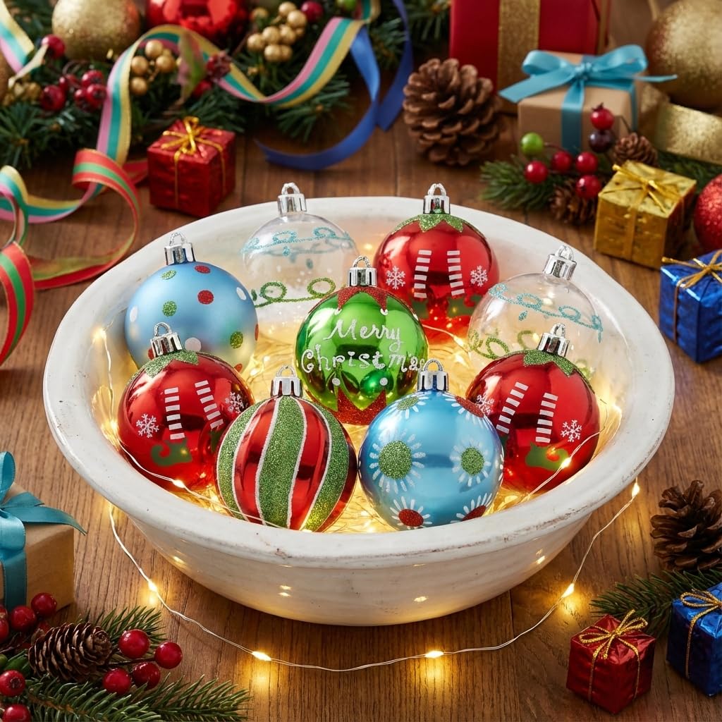Valery Madelyn Lot de 9 boules de Noël incassables en forme d'elfe rouge vert blanc de 6 cm pour décoration de fête de Noël