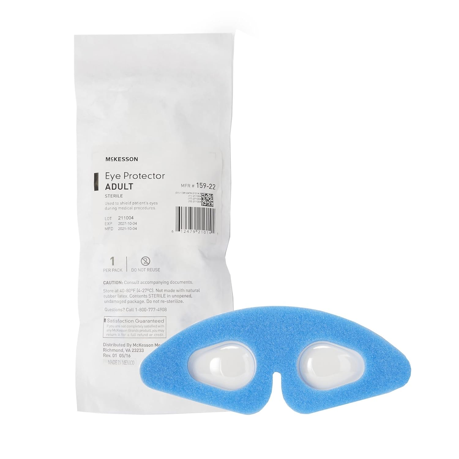 McKesson Eye Protectors - Foam, Sterile, Self-Adhesive for Adults, Disposable - Blue, 8 1/8 in x 2 9/10 in, 25 Count, 1 Pack