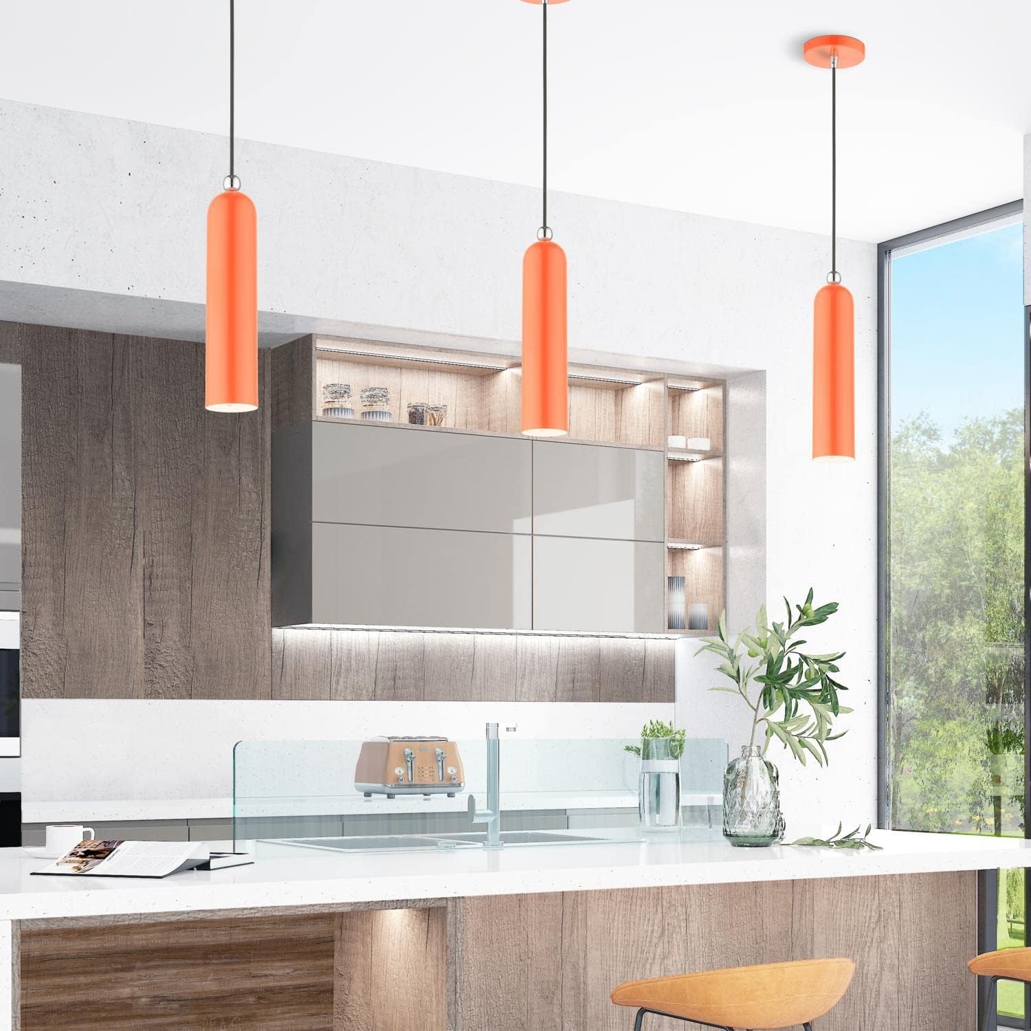 Ardmore - 1 Light Pendant in Mid Century Modern Style - 5.13 Inches Wide by 16.5 Inches high-Shiny Orange Finish -Tra