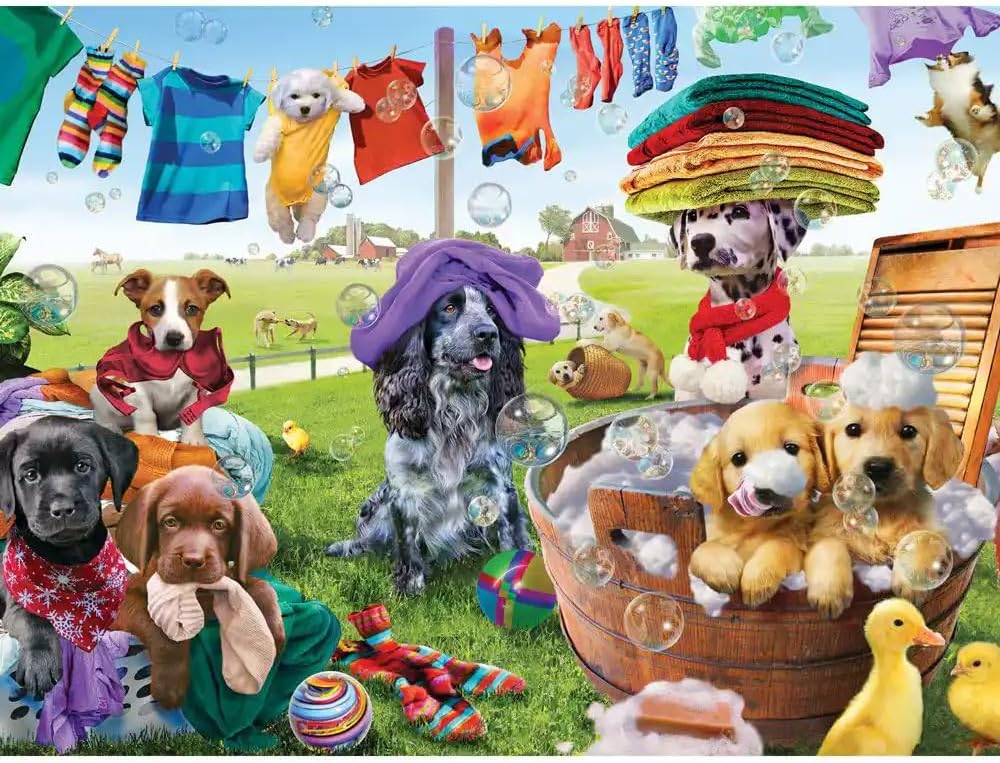 Bits and Pieces – Large Piece Jigsaw Puzzle for Adults – ‘Puppies Playing’ by Artist Adrian Chesterman (500 Piece Puzzle)