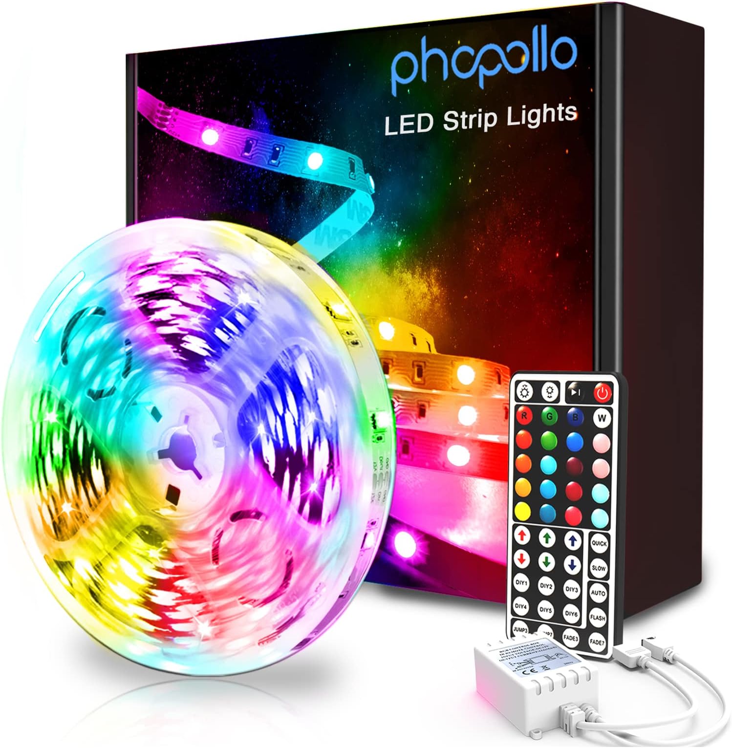 Led Strip Lights Color Changing 16.4ft Flexible 5050 RGB Led Lights Kit with Power Supply and 44 Keys Remote