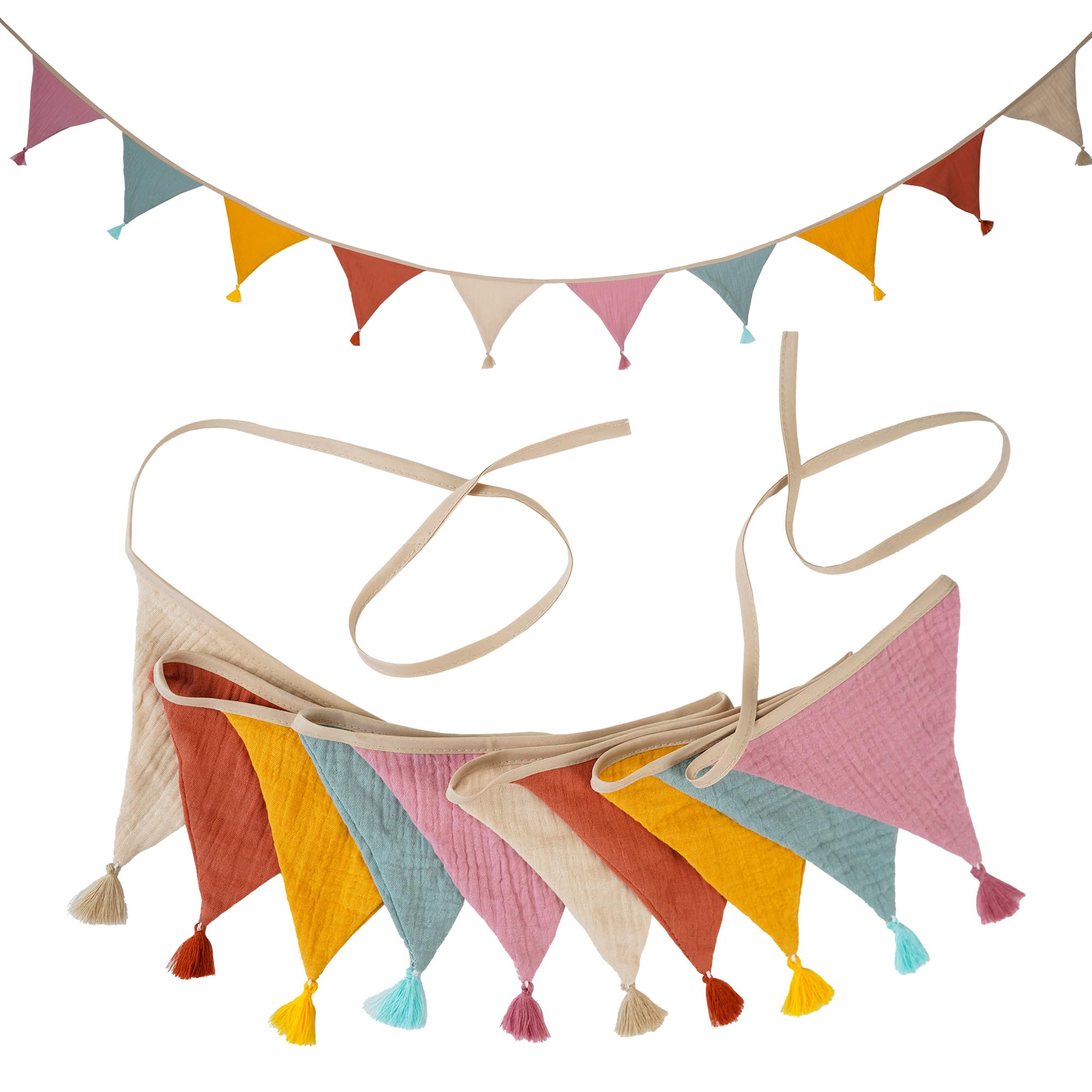 Fabric Bunting Banner, 2 Pack Handmade Neutral String Banner with Tassel Each 8.5 ft 10 Flags Nursery Wall Hanging Wedding Birthday Home Baby Shower Party Decoration Bunting (Pink Candy 2 Packs)