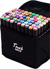 Conjunto de Canetas Marcador Permanente Canetinhas para Colorir Touch com Ponta Dupla para Desenhos Profissional e Escolar com Duas Pontas Hidrográficas com Estojo para Transporte Brashopmall® (60)