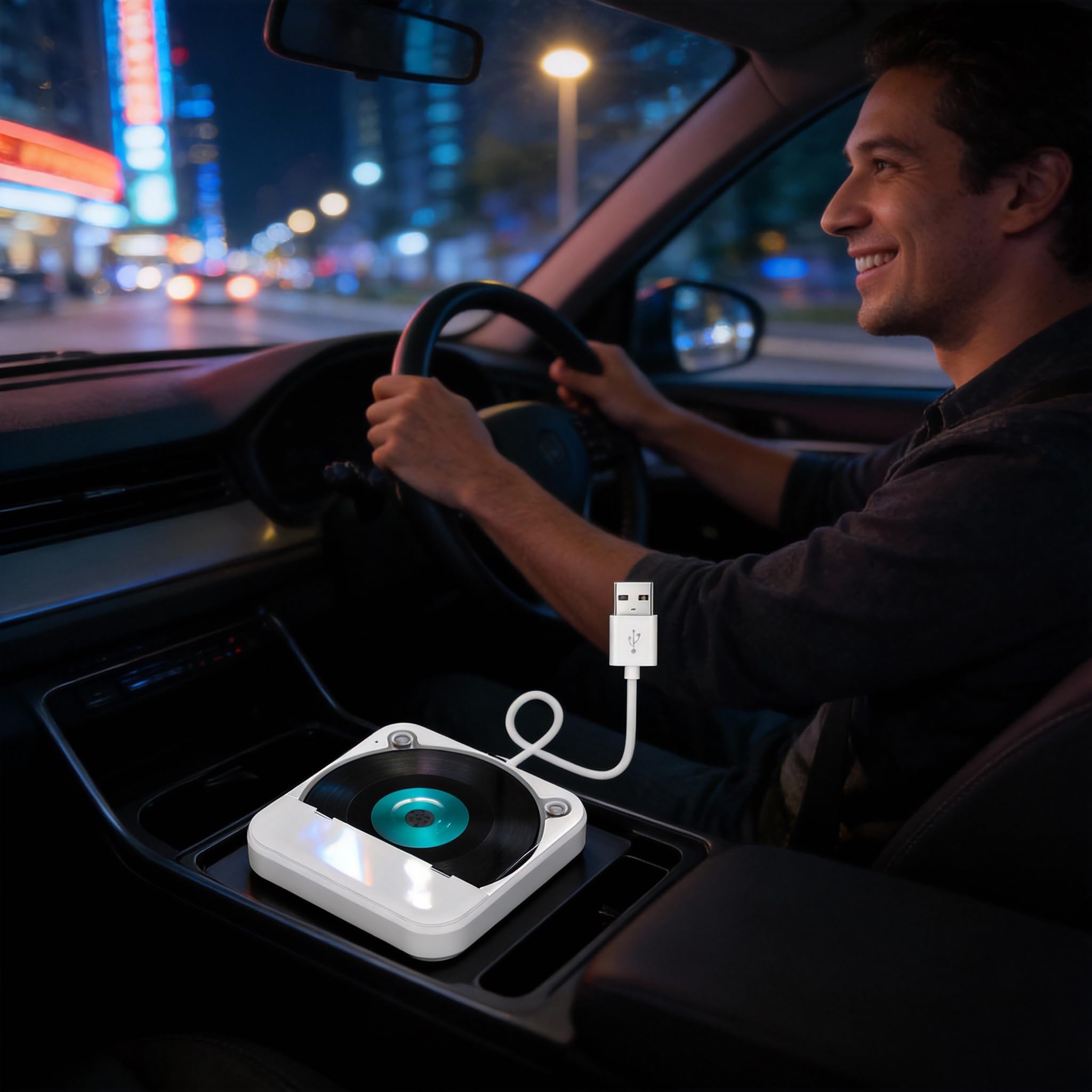 Lecteur CD Portable pour Voiture, ABS, Lecteur CD USB et Play pour Voiture avec Connexion AUX et câble USB pour véhicules, Ordinateurs Portables, téléviseurs, lecteurs Audio