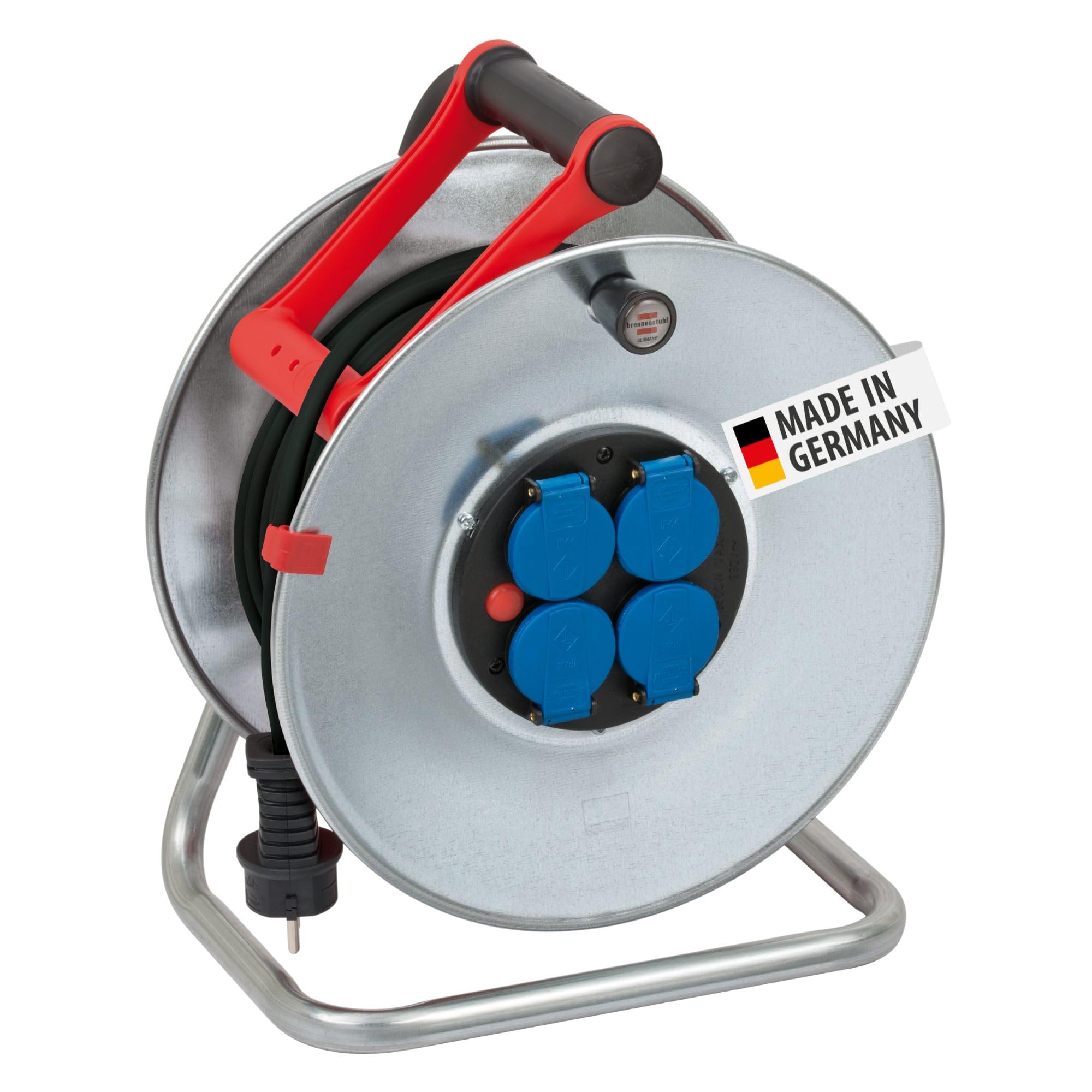 Brennenstuhl Garant S IP44 przedluzacz bebnow 25m (z blachy stalowej, do stalego uzytku na zewnatrz, Made in Germany) srebrny