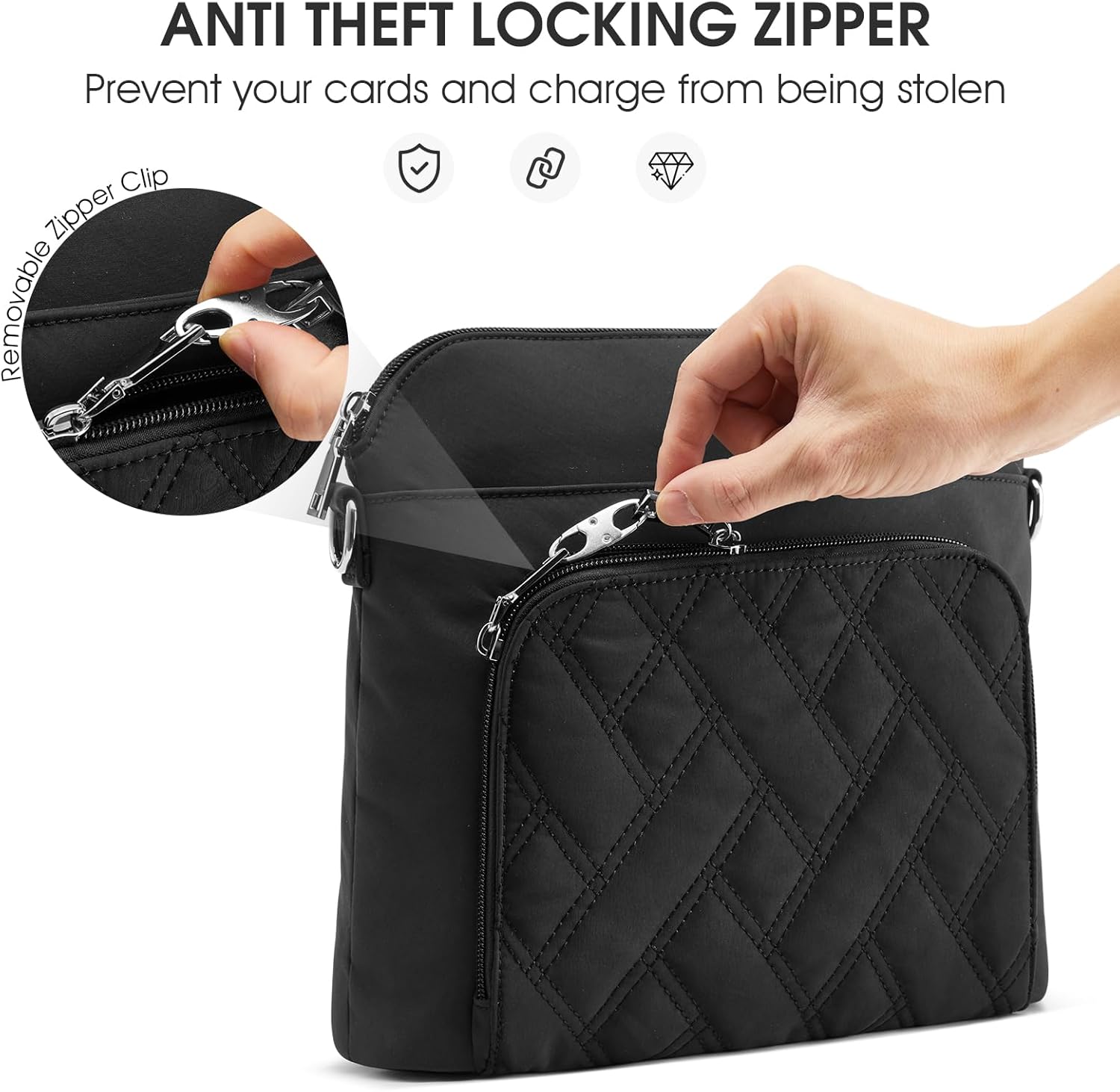 G4Free Anti-Theft Crossbody Bags for Women, Lightweight Nylon Shoulder Purse Medium Handbags for Travel Work-Black